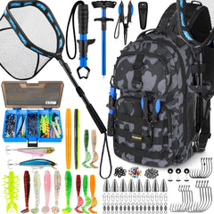 PLUSINNO fishing backpack with rod holder showing organized storage for gear on the go.