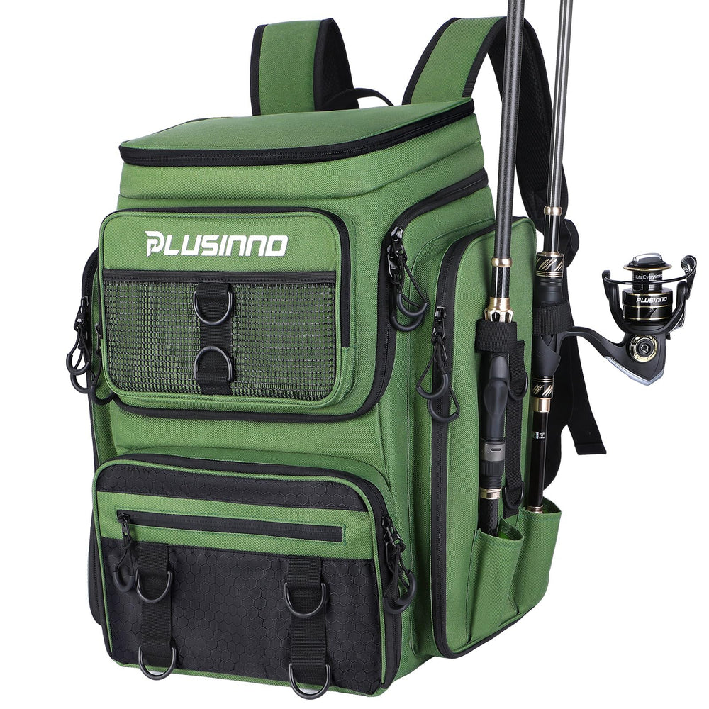 PLUSINNO fishing backpack with rod holders keeps gear organized and accessible on boats.