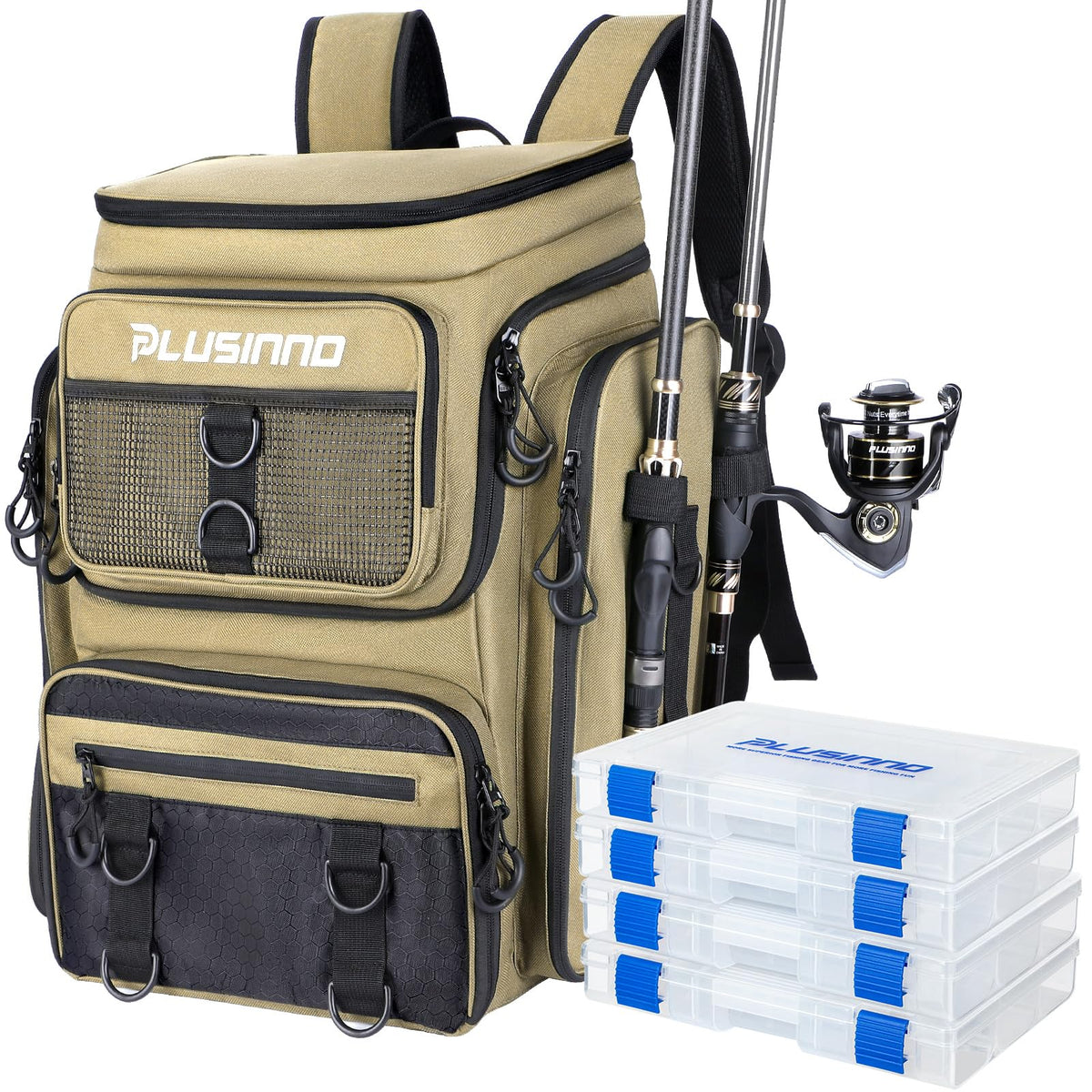PLUSINNO fishing backpack with rod holders for quick access to gear