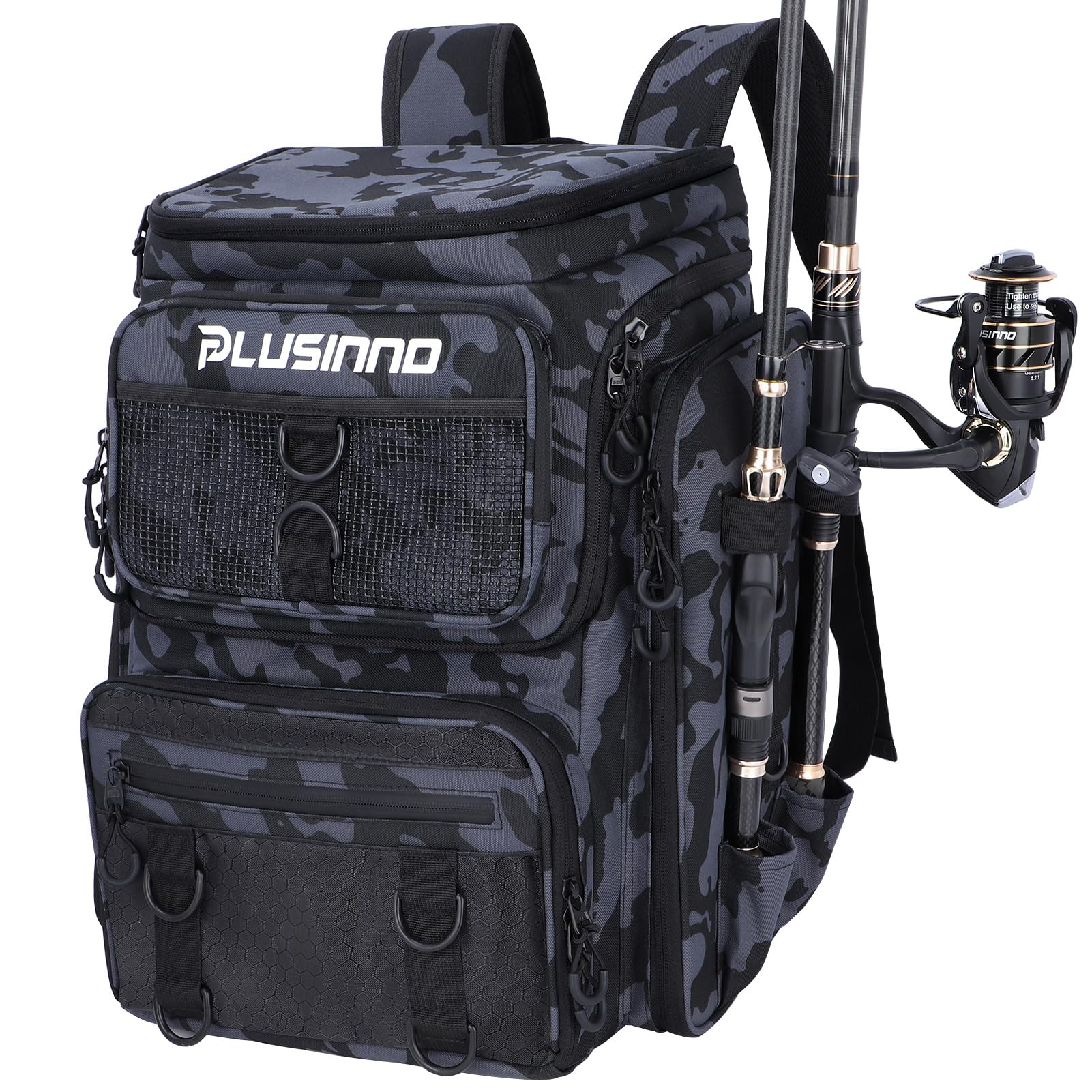PLUSINNO fishing backpack with rod holders for quick gear access