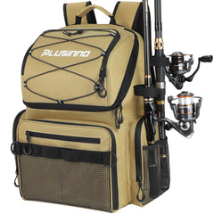 PLUSINNO fishing backpack with rod holders for organized gear on the water.
