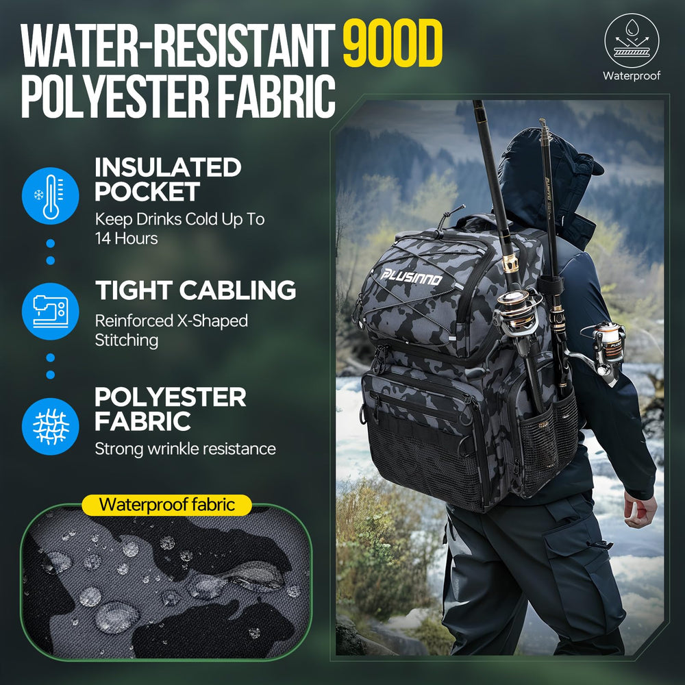 PLUSINNO fishing backpack soft sponge pad provides breathable comfort