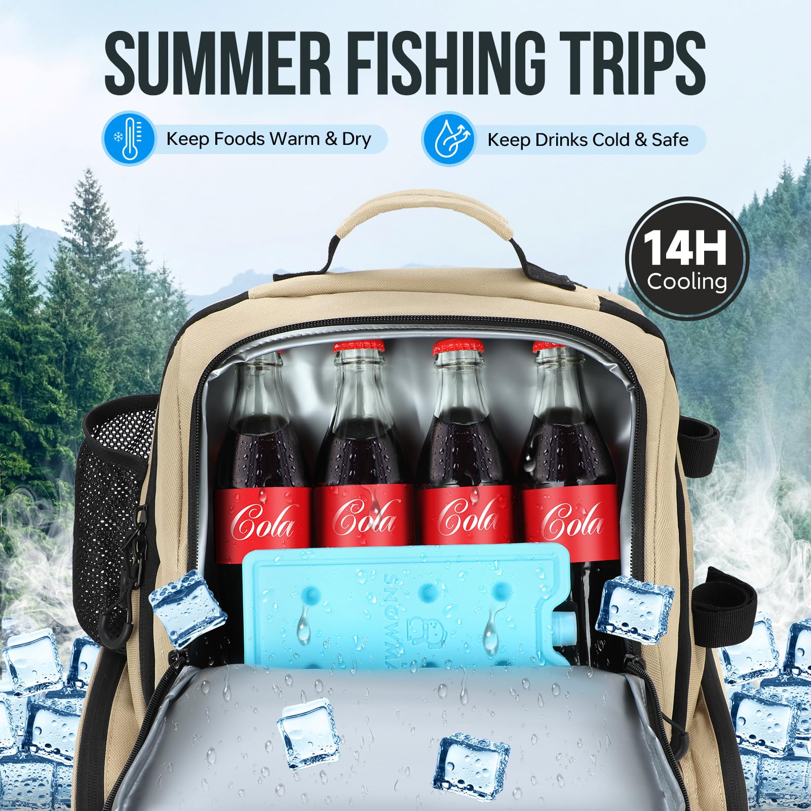 PLUSINNO fishing backpack tear-resistant fabric stands up to branches and weather.