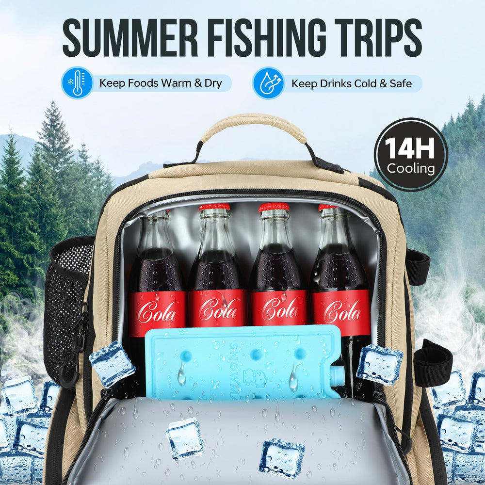 PLUSINNO fishing backpack tear-resistant fabric stands up to branches and weather.