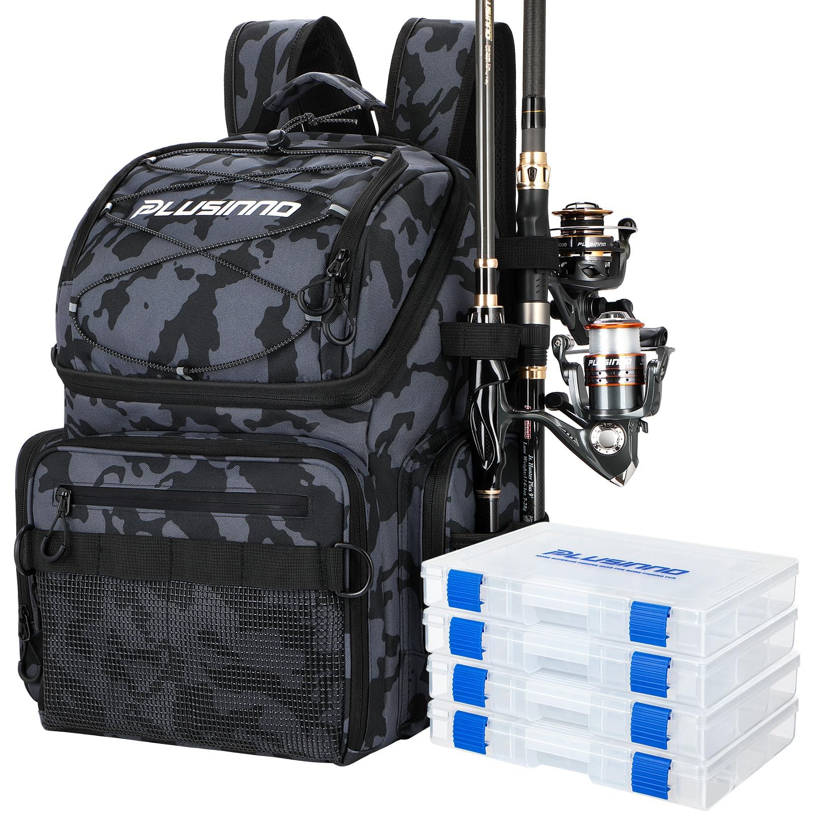 PLUSINNO fishing backpack water-resistant fabric for rain protection