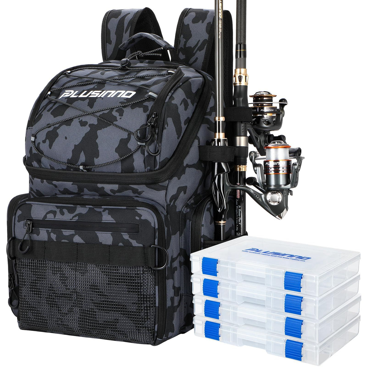 PLUSINNO fishing backpack water-resistant fabric for rain protection