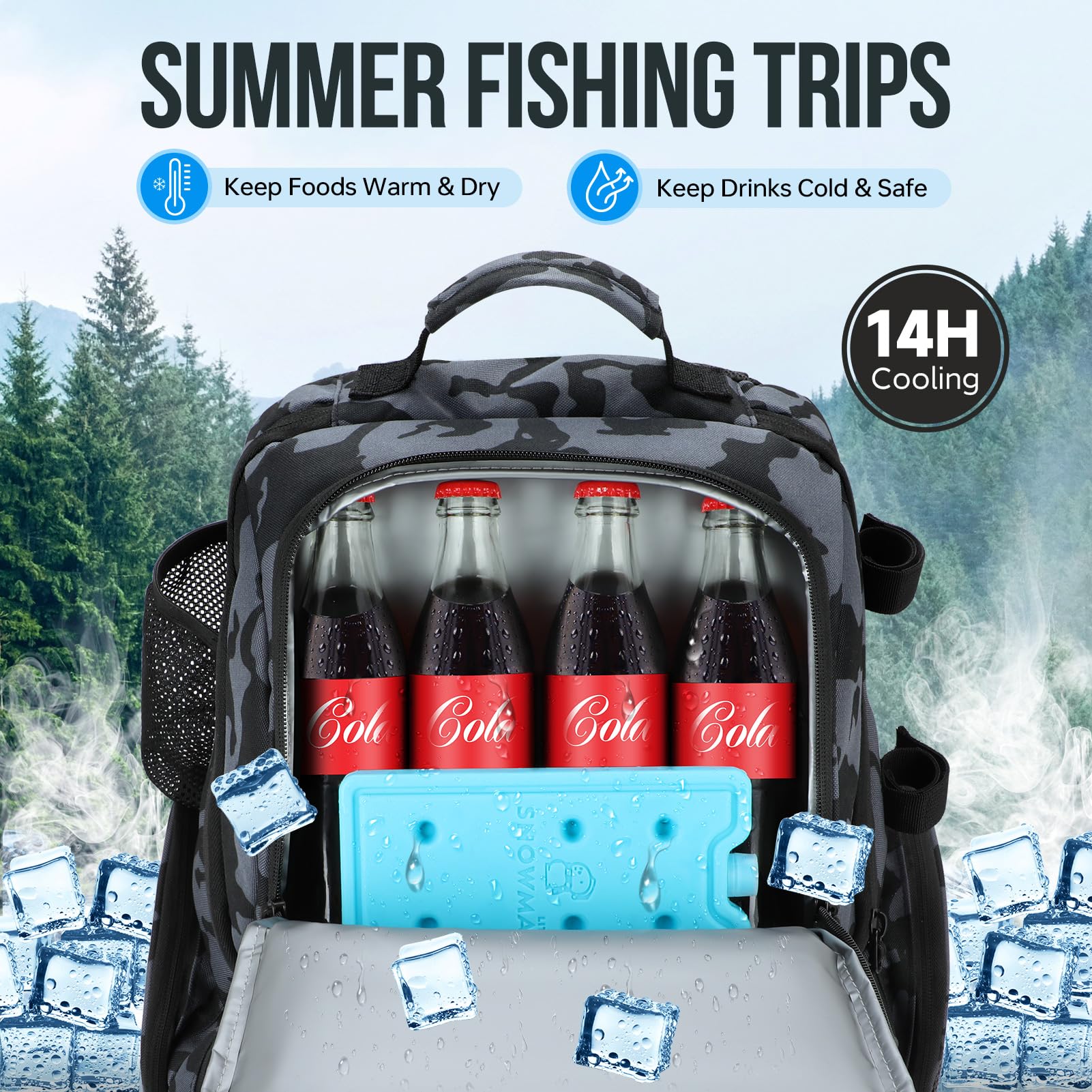 PLUSINNO fishing backpack water-resistant fabric protects gear in rain