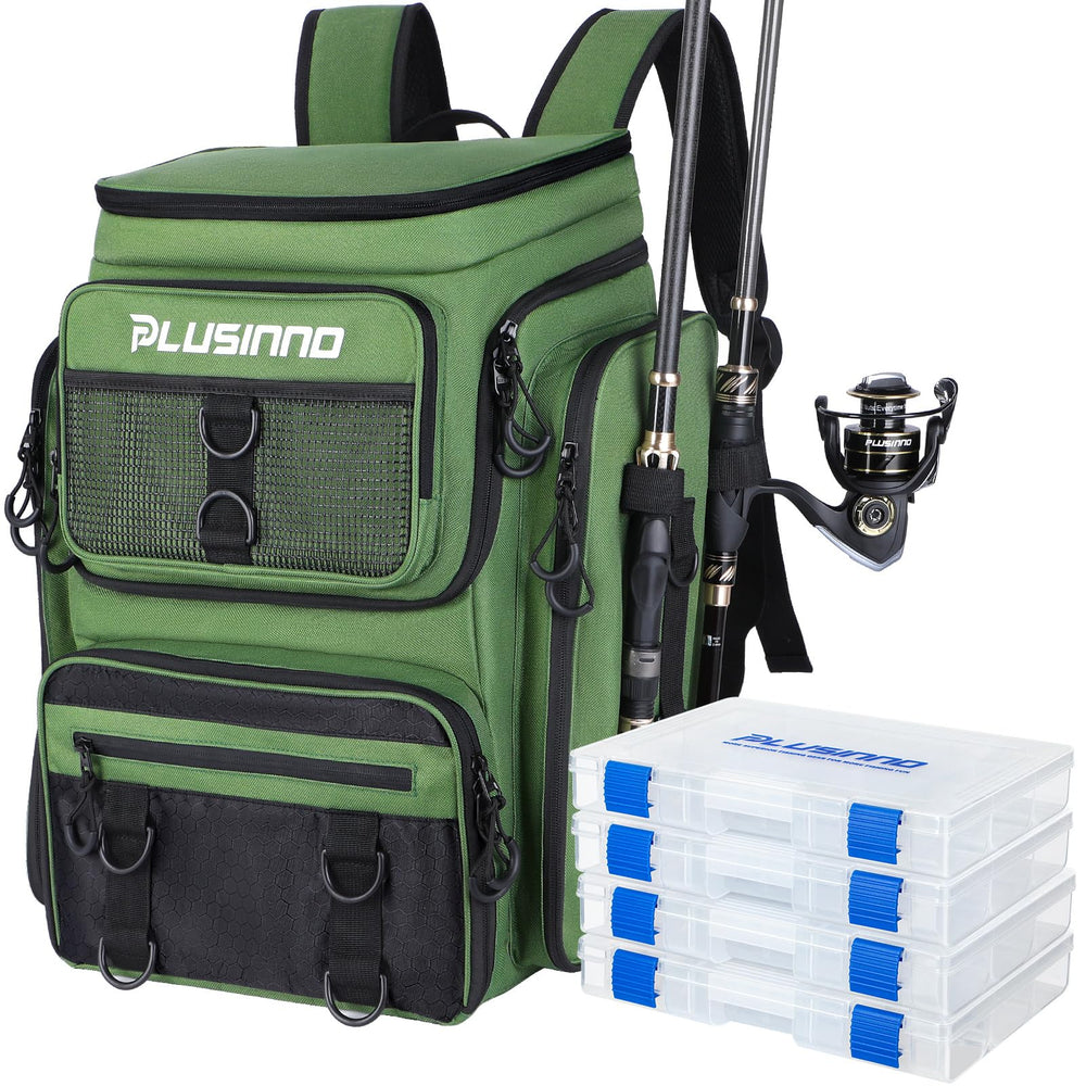 Plusinno fishing backpack with rod holders for organized day on the water