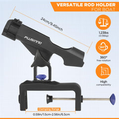 PLUSINNO large clamp opening demonstrating 4.75 inches securing wide rod handles.