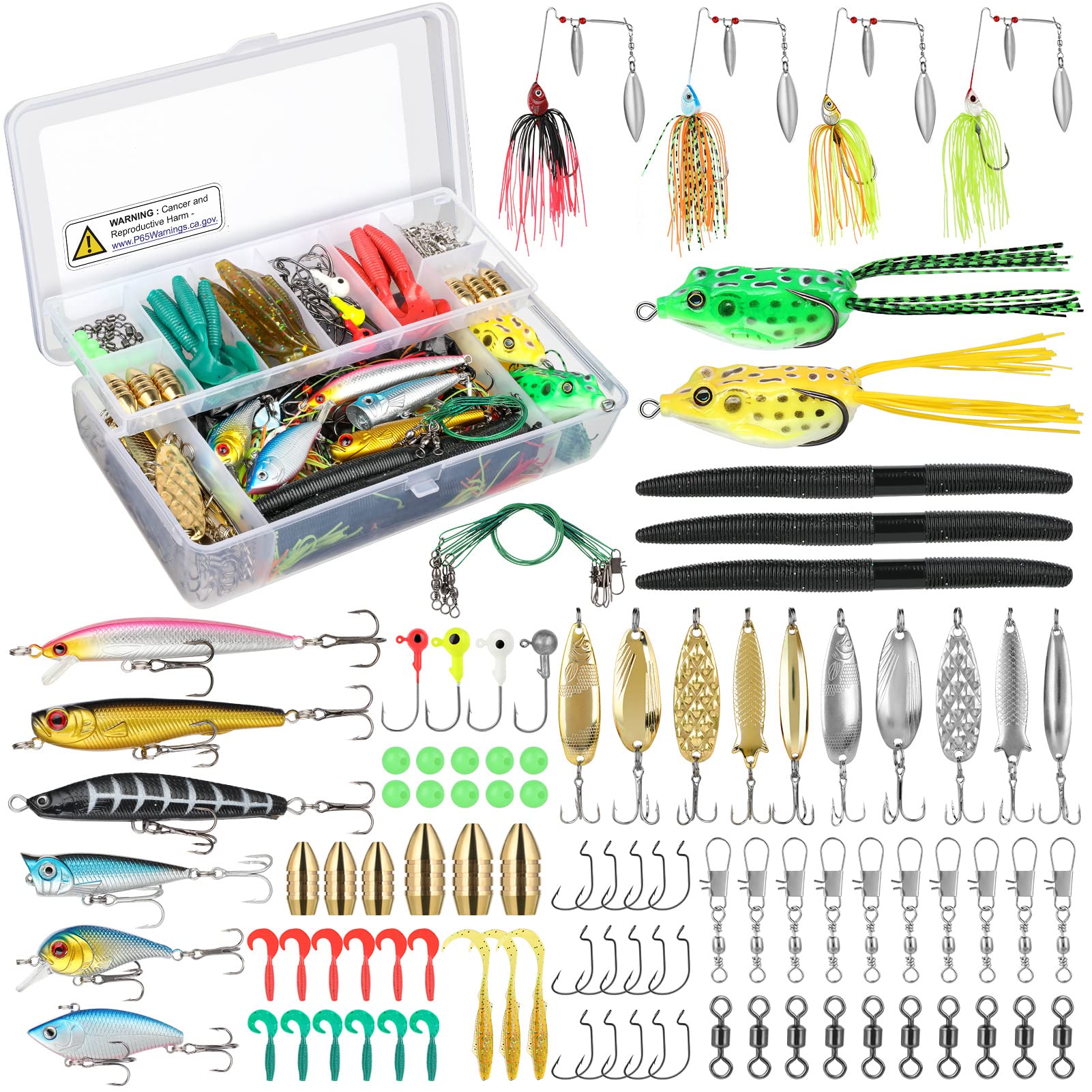 PLUSINNO fishing lures kit – front view with tackle box