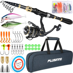 PLUSINNO fishing rod and reel combo assembly demonstrates easy setup for anglers.