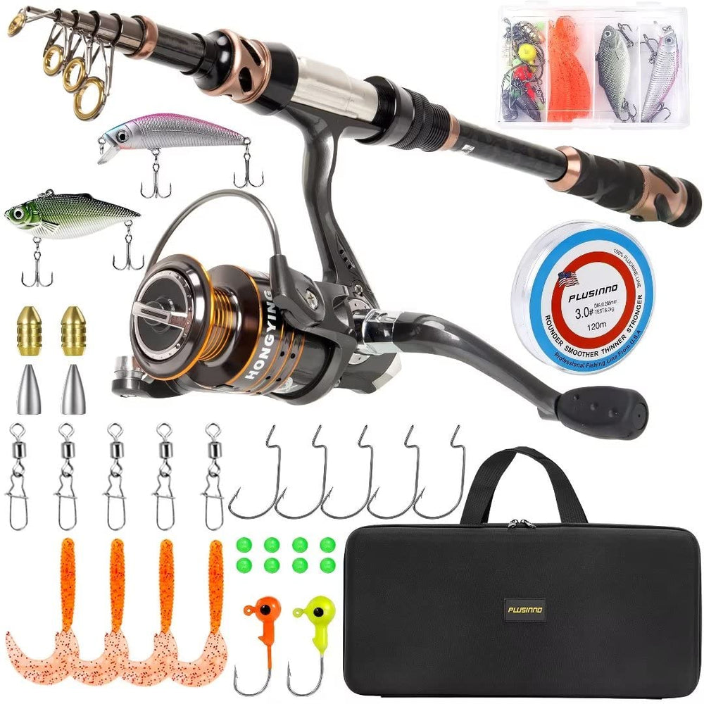 PLUSINNO fishing rod-reel combo carry case ready for travel and saltwater fishing