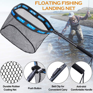 PLUSINNO floating net with foldable aluminum handle for portable kayak fishing