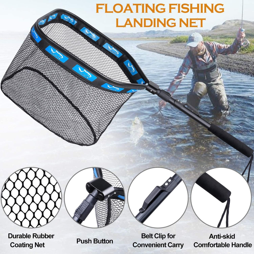 PLUSINNO floating net with foldable aluminum handle for portable kayak fishing
