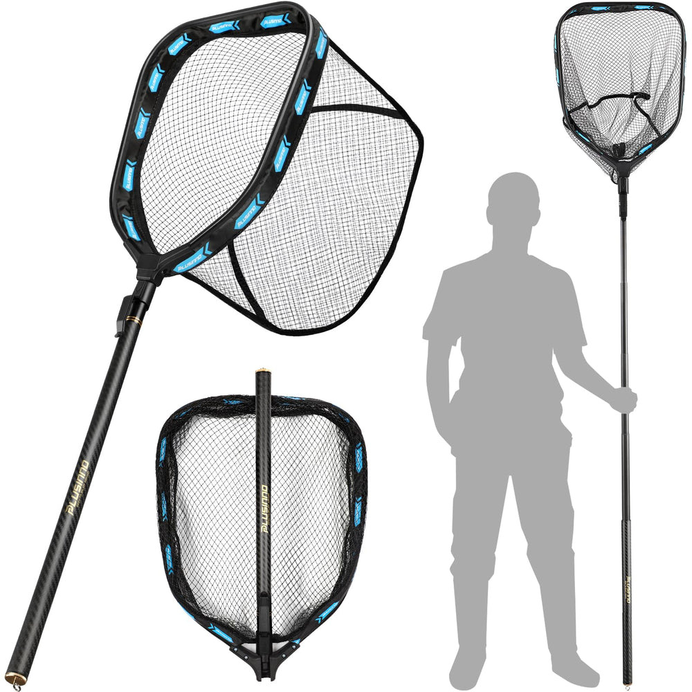 PLUSINNO floating fishing net with extended telescoping handle for greater reach during catches