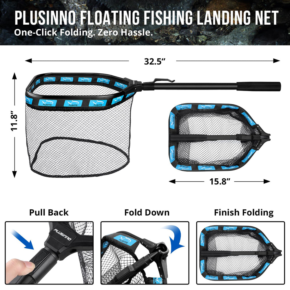 PLUSINNO floating net with foam-padded hoop demonstrates easy retrieval and floater on catch.