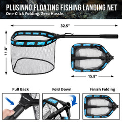 PLUSINNO floating net with foam-padded hoop demonstrates easy retrieval and floater on catch.