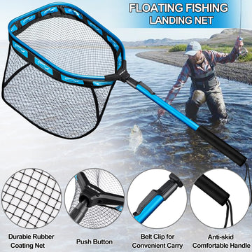 PLUSINNO floating net handle shows long reach for kayak landings.