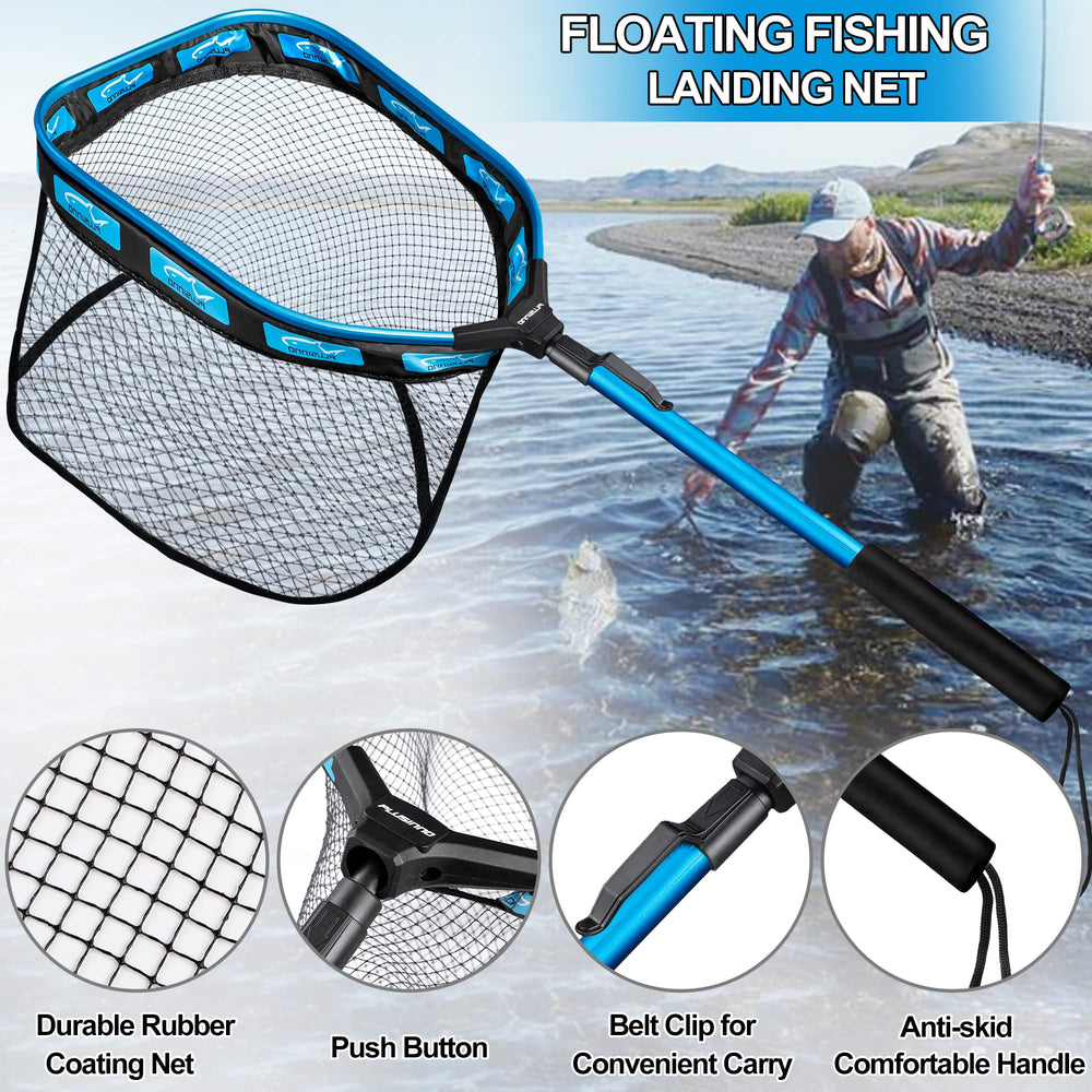 PLUSINNO floating net handle shows long reach for kayak landings.