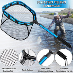 PLUSINNO floating net handle shows long reach for kayak landings.