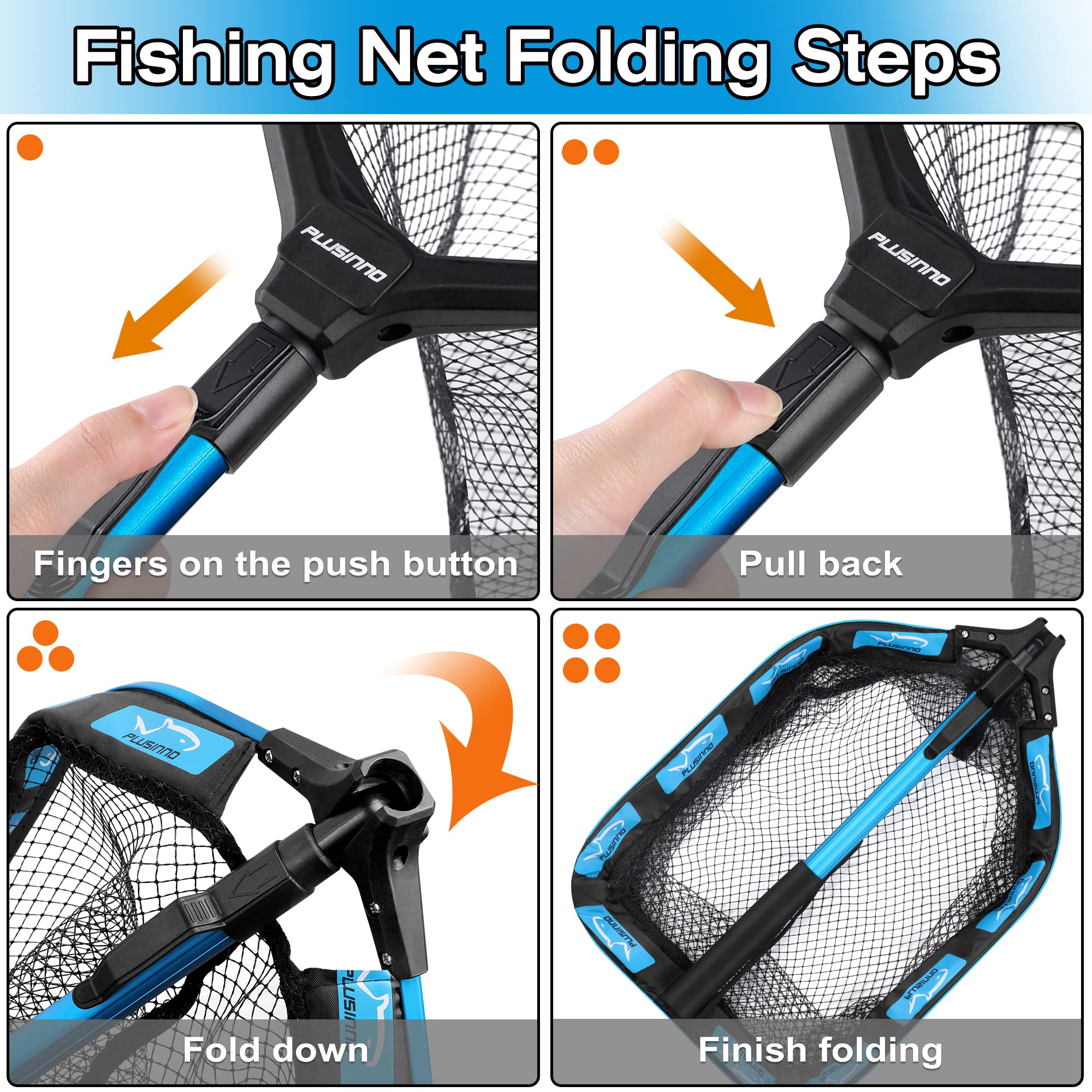 PLUSINNO rubber-coated net reduces snagging on lures and gear.