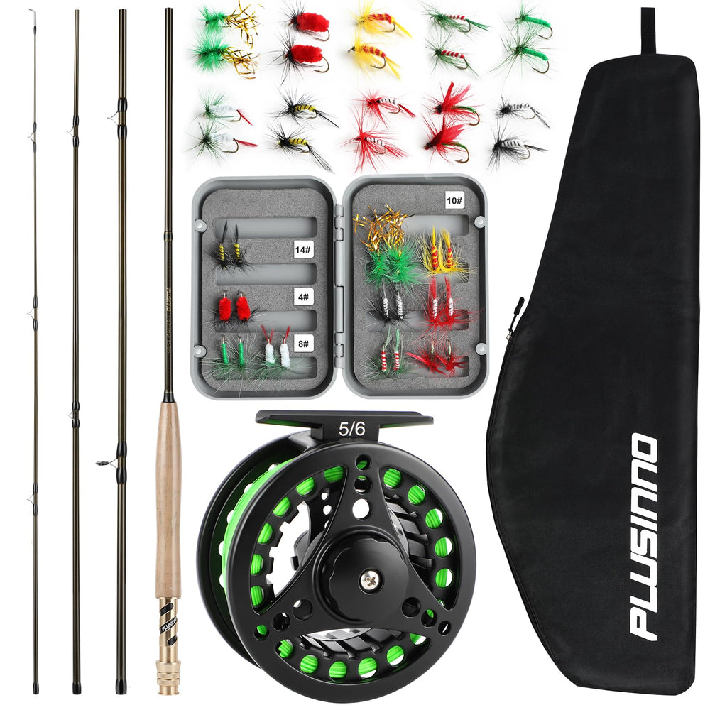 PLUSINNO fly rod and reel combo assembled for easy transport and quick startup