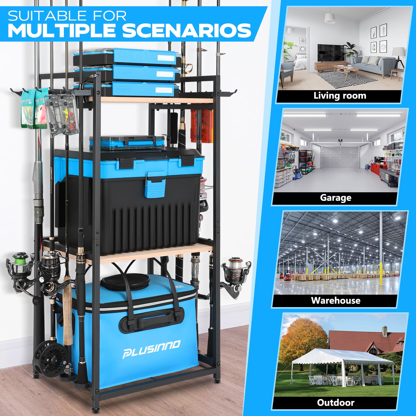 PLUSINNO-garage-organization-storage showcases space-saving solution for fishing gear.