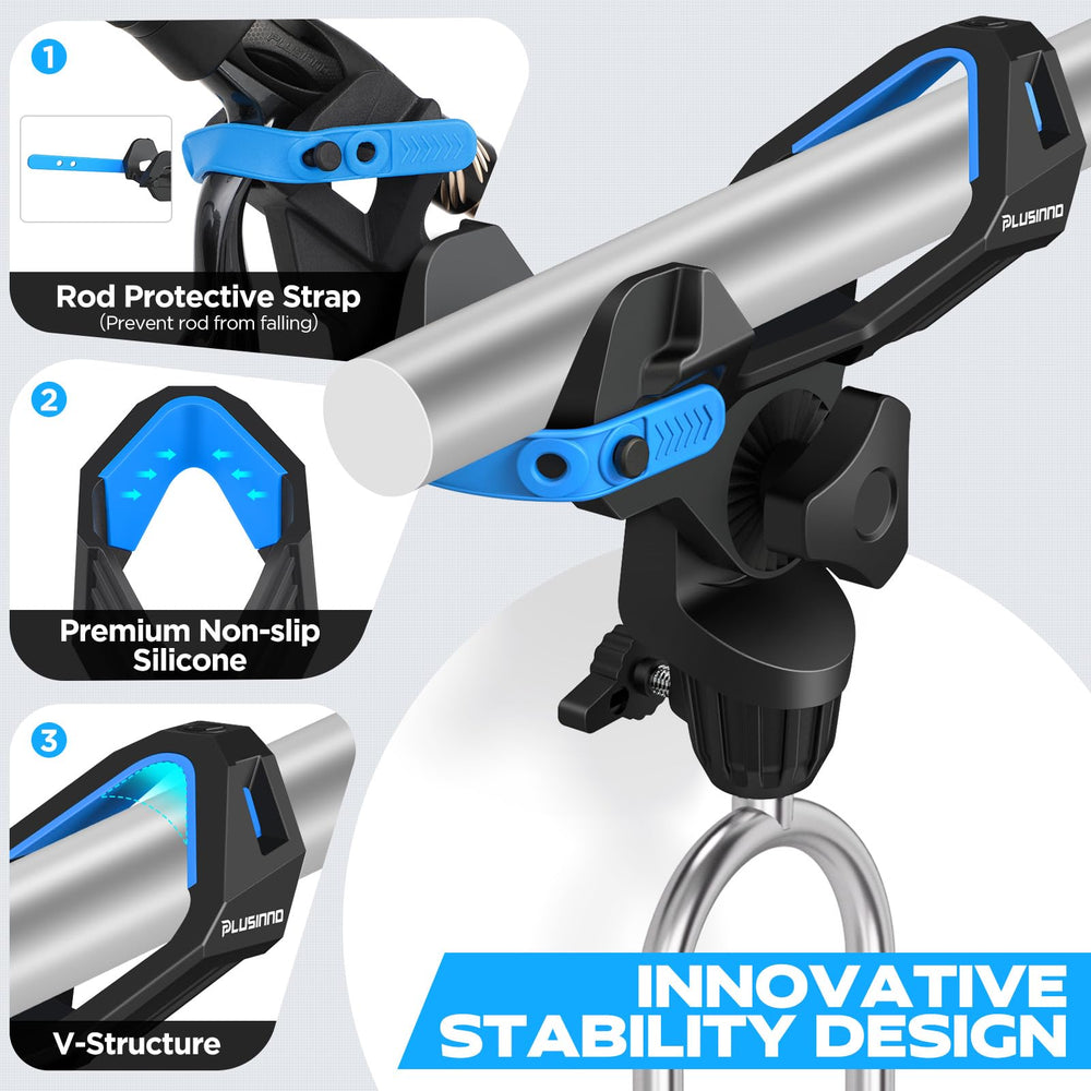 Detachable portable design of PLUSINNO bank fishing rod holder fits in a tackle bag