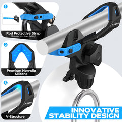 Detachable portable design of PLUSINNO bank fishing rod holder fits in a tackle bag