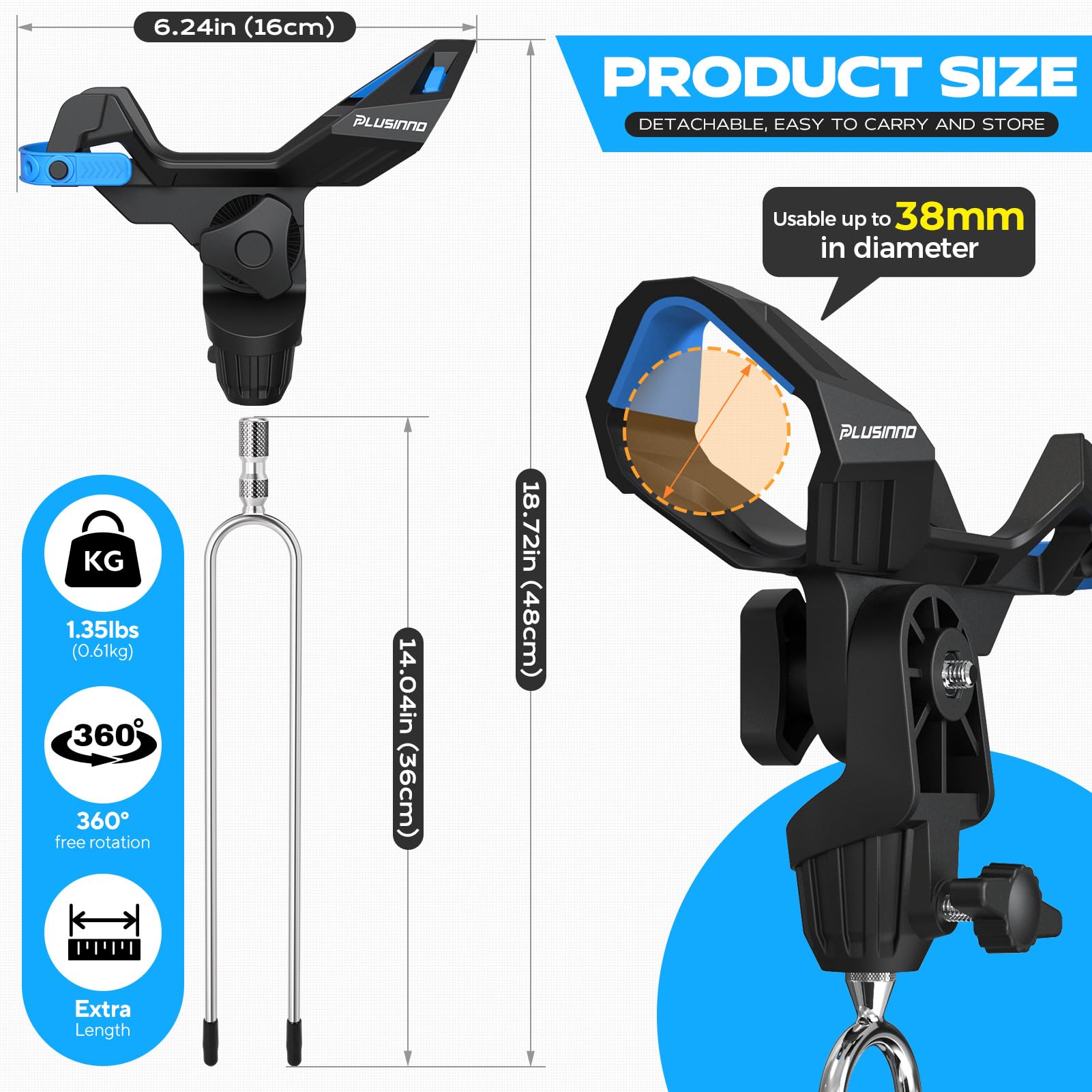 Rod holder compatible with spinning, casting, surf and bass rods