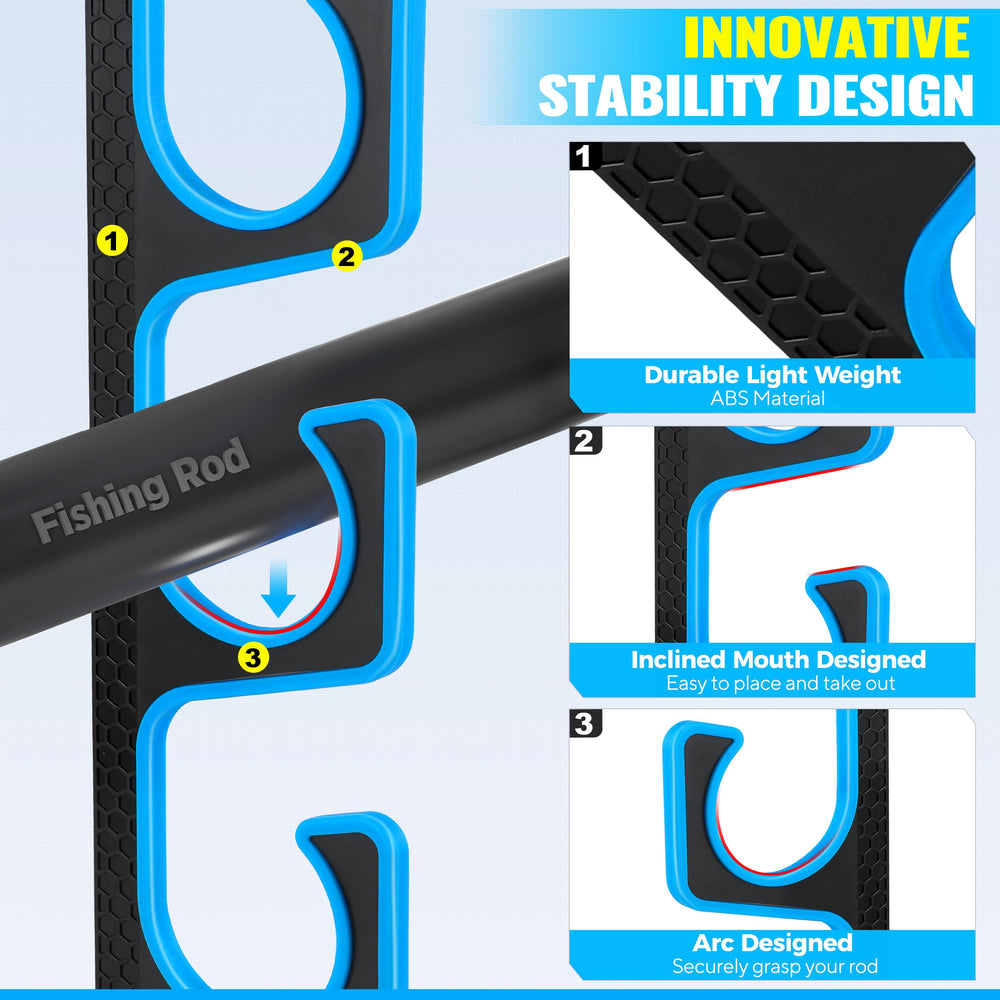 Holds up to five fishing rods in under 18 inches of space