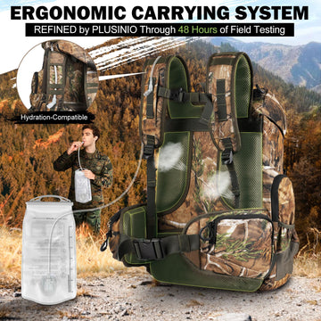 PLUSINNO hunting backpack bottom cradle gear area stabilizes bulky equipment
