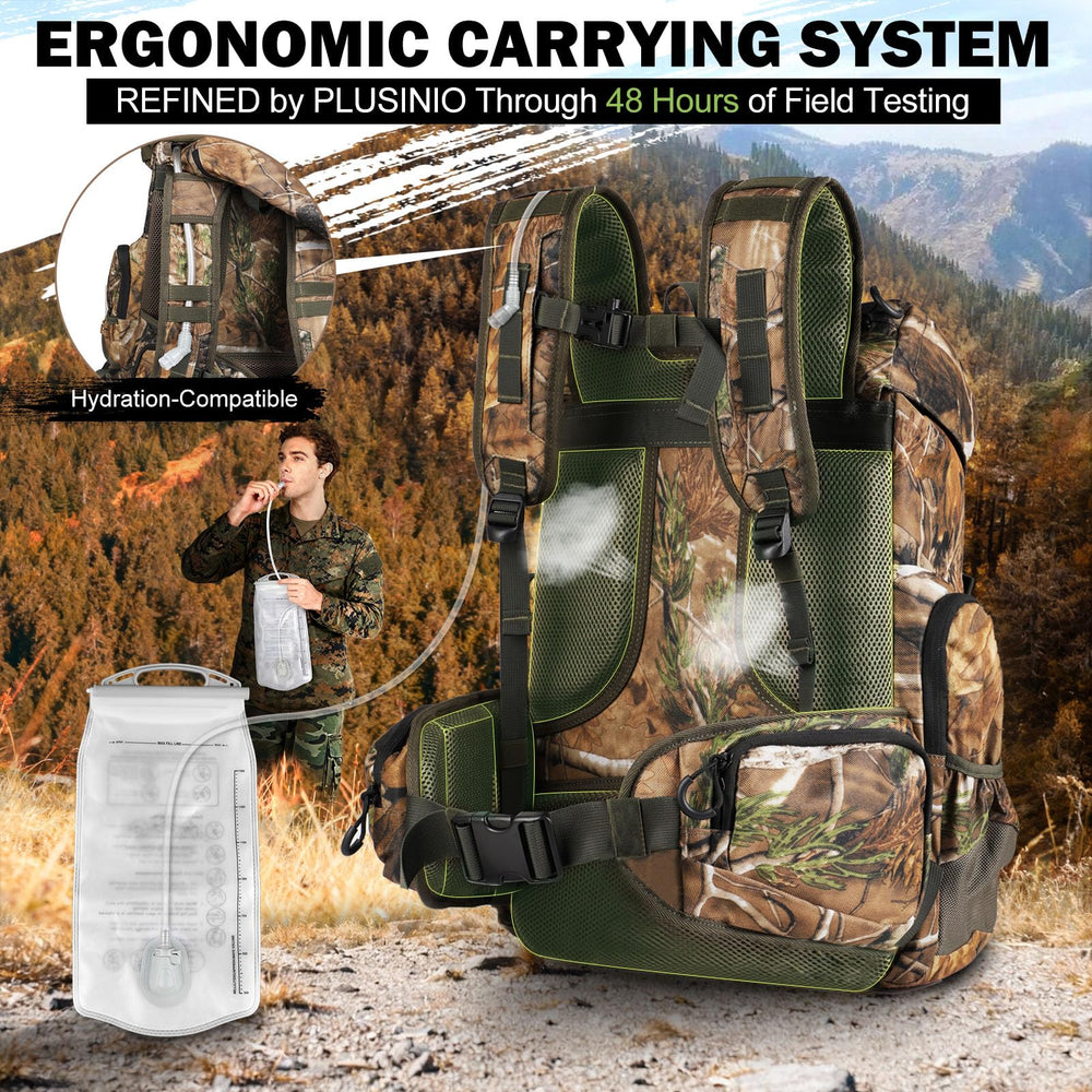 PLUSINNO hunting backpack bottom cradle gear area stabilizes bulky equipment