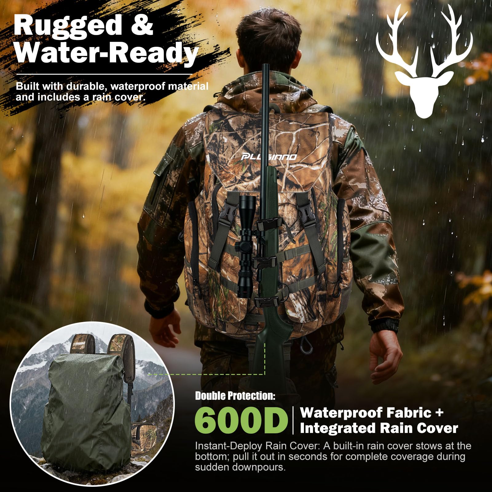 PLUSINNO hunting backpack hydration port enables quick on the go drinking