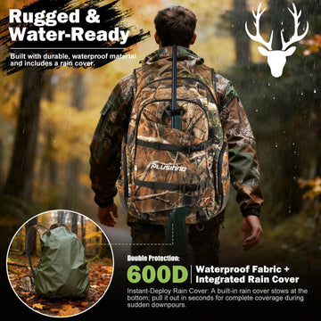 PLUSINNO hunting backpack quiet zippers support stealthy approaches in the field