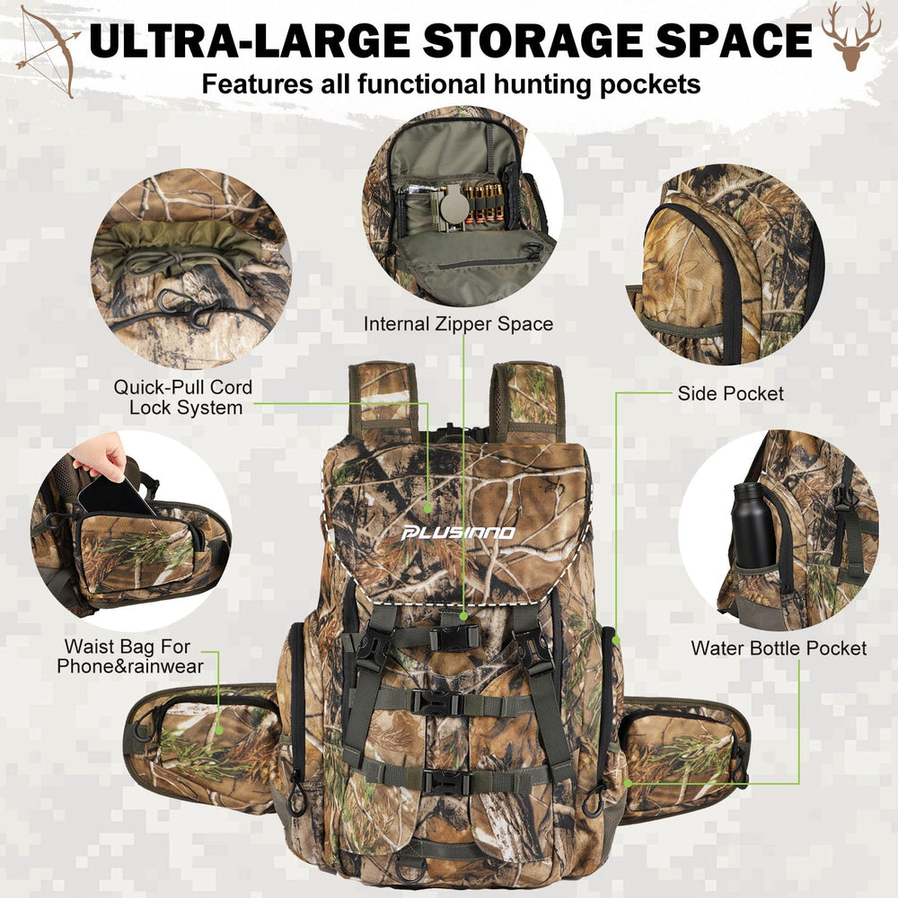 PLUSINNO hunting backpack rain cover deployed protects gear in wet conditions