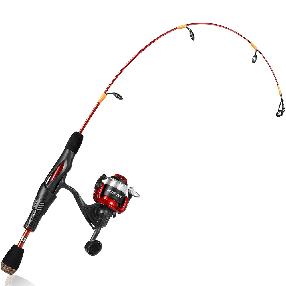 PLUSINNO ice rod-reel combo packaged for travel and storage.