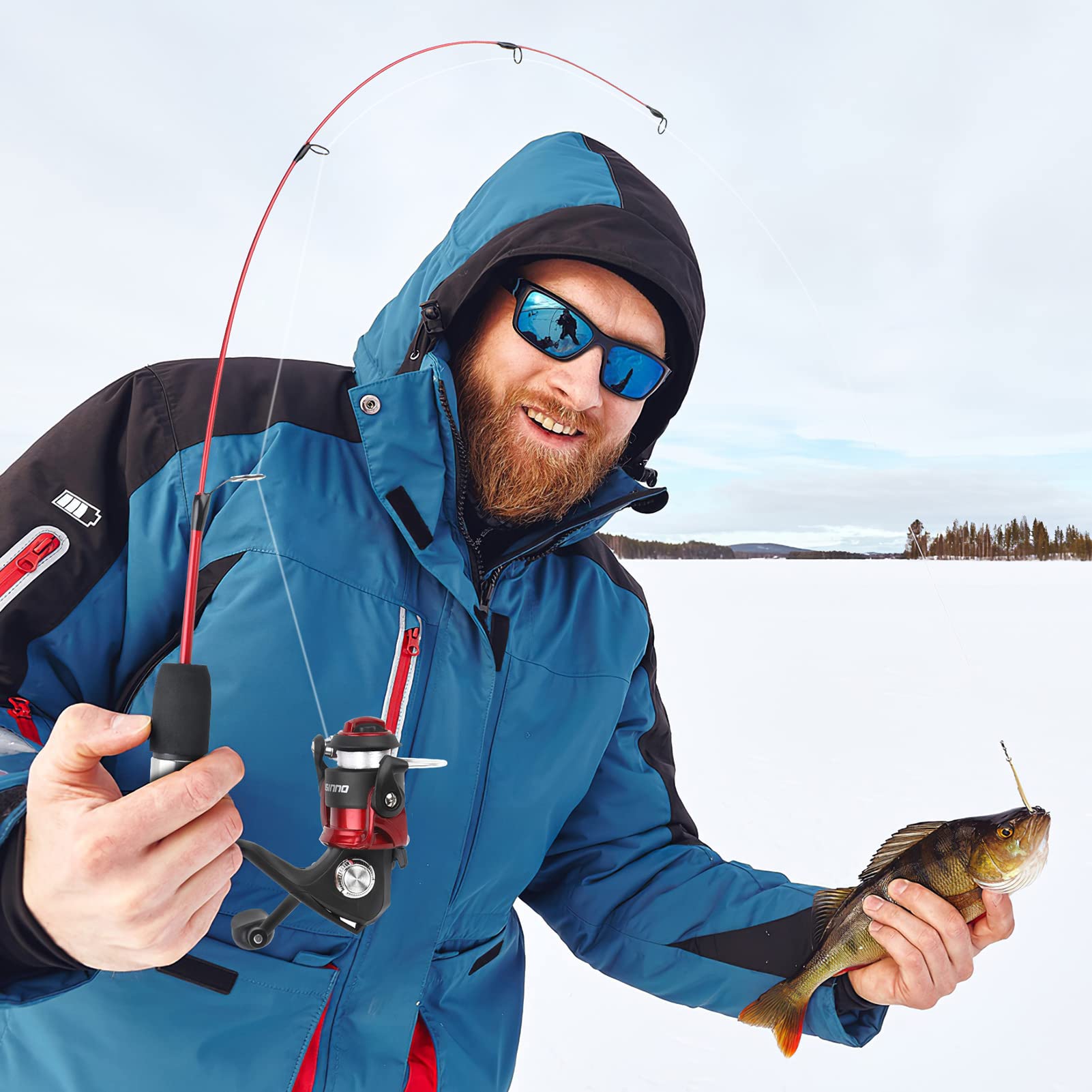 PLUSINNO ice tackle box keeps lures organized for quick rig changes.
