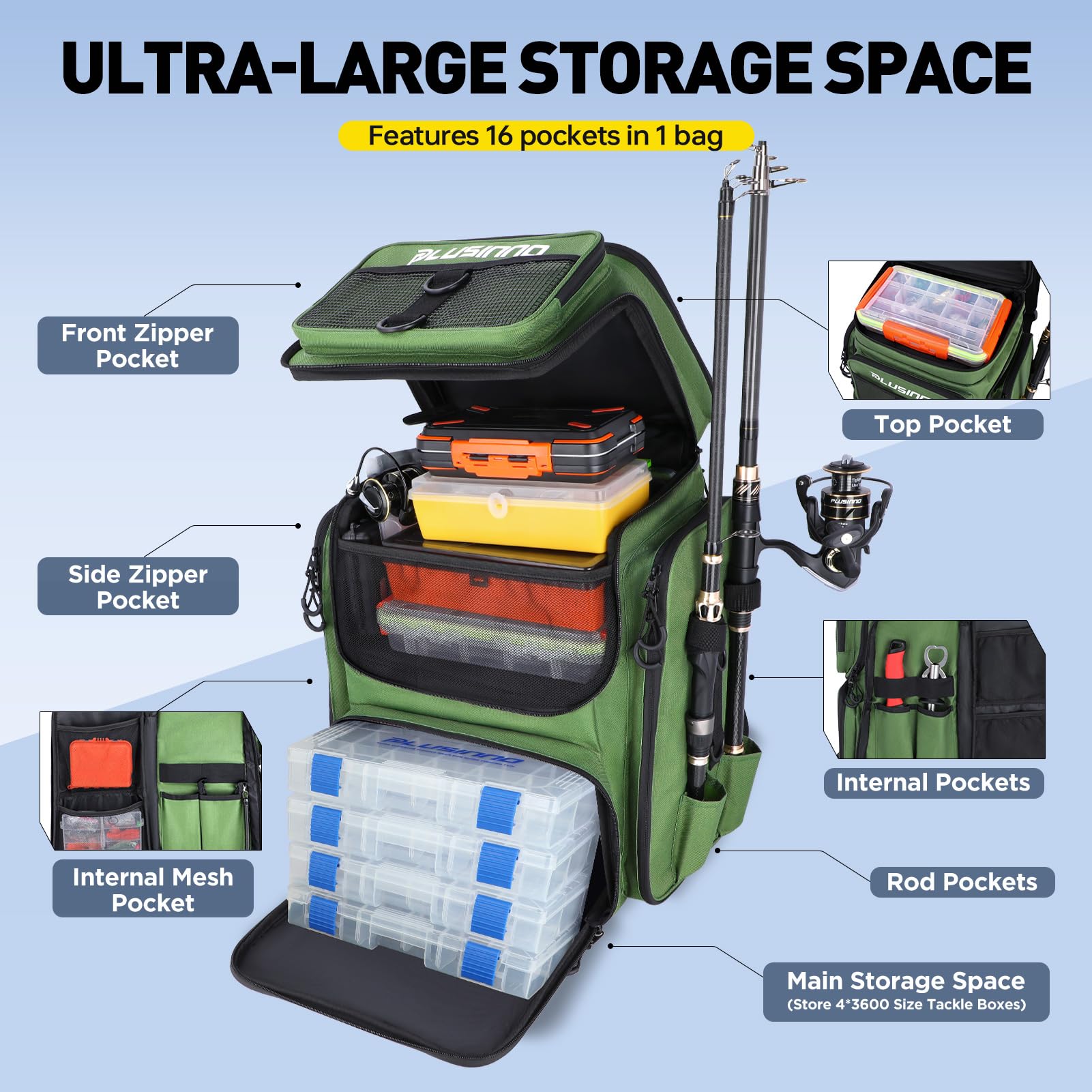 Plusinno interior pockets keep tackle, tools, and water handy