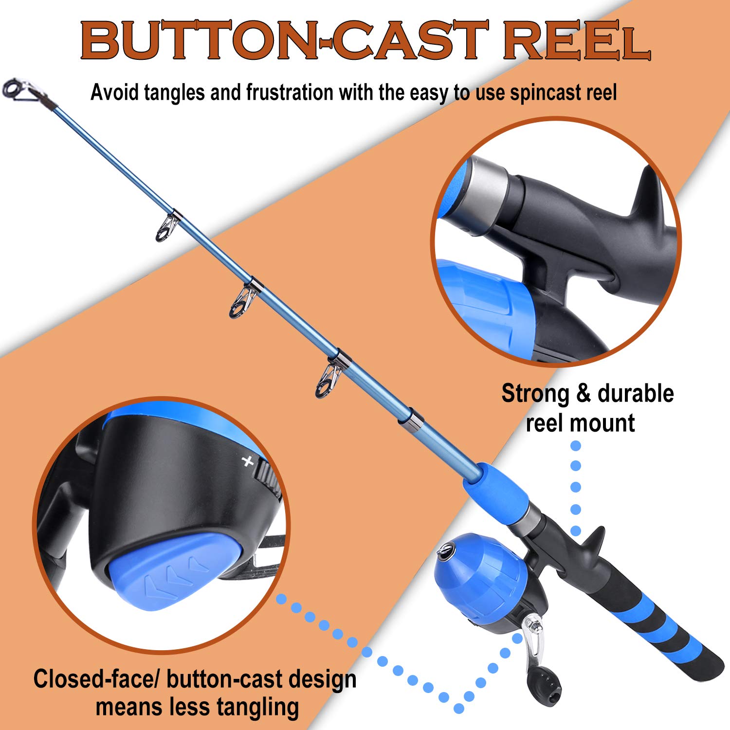 PLUSINNO spincast reel mounted on rod illustrating easy casting for beginners