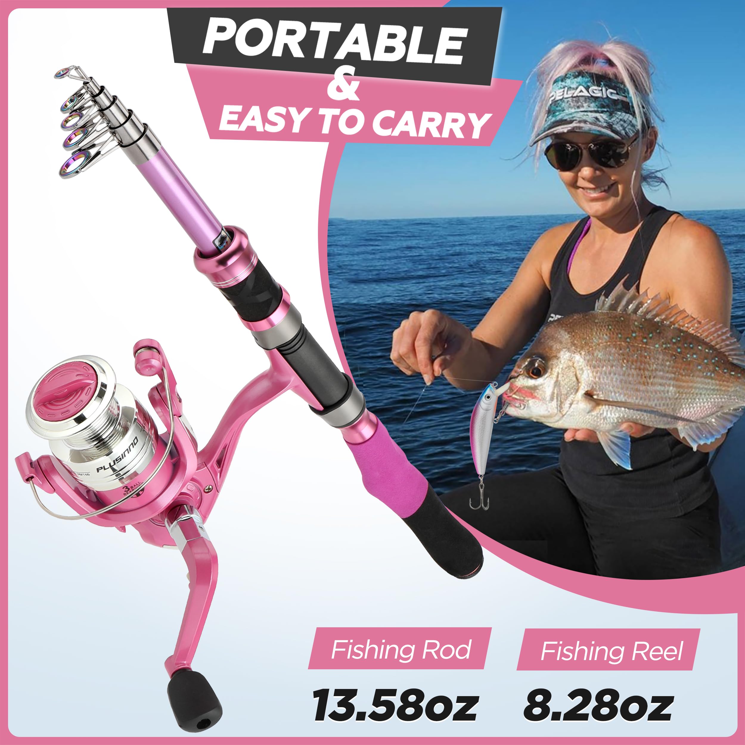 Plusinno ladies telescopic rod pink family-outing emphasizes shared outdoor activity
