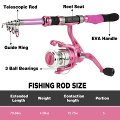 Telescopic pink fishing rod extended for ladies