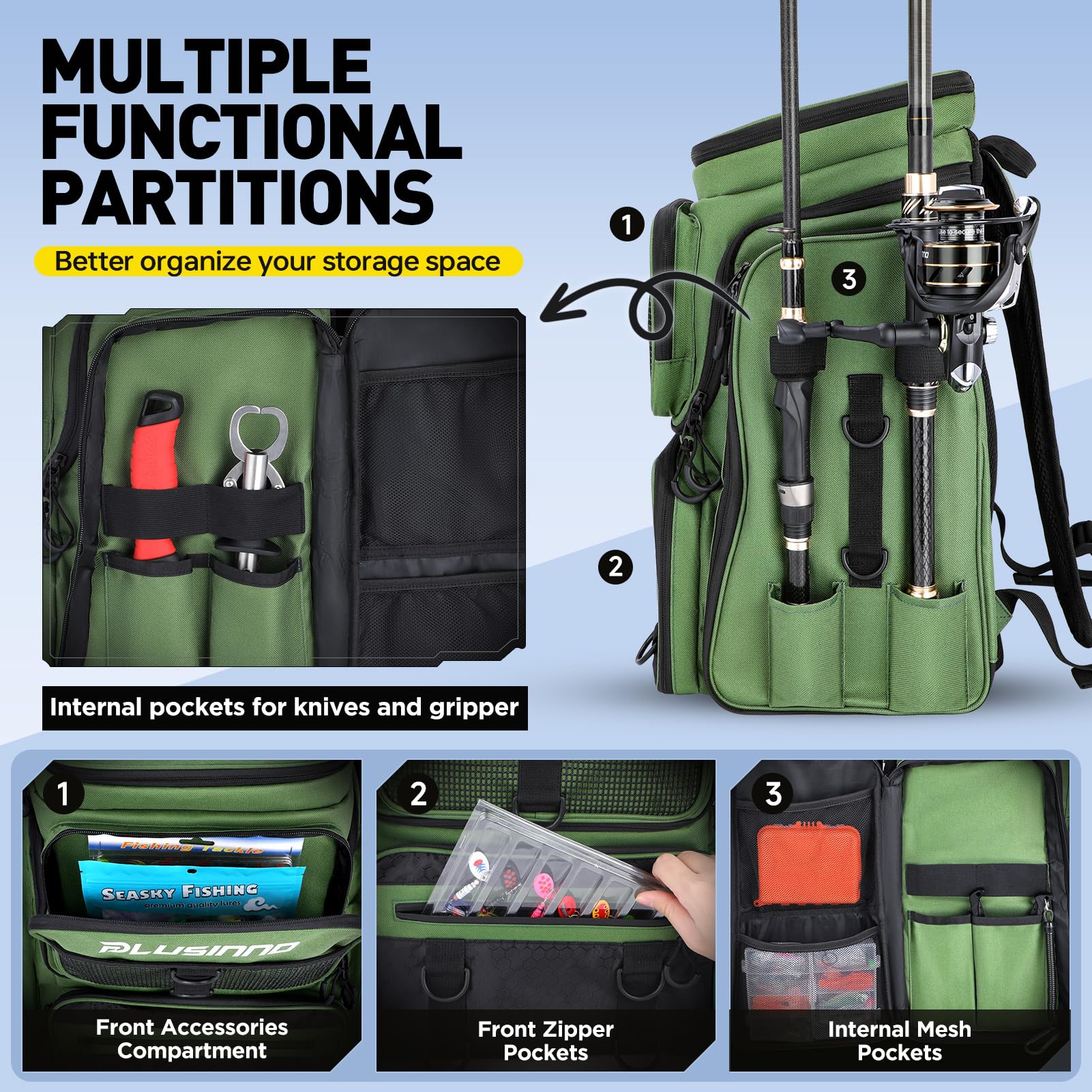 Plusinno outdoor-ready backpack suitable for camping and hiking