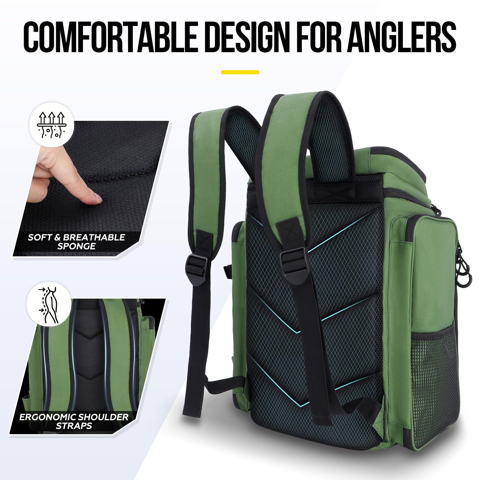 PLUSINNO versatile backpack ideal for camping, hiking, or outdoor adventures beyond fishing.