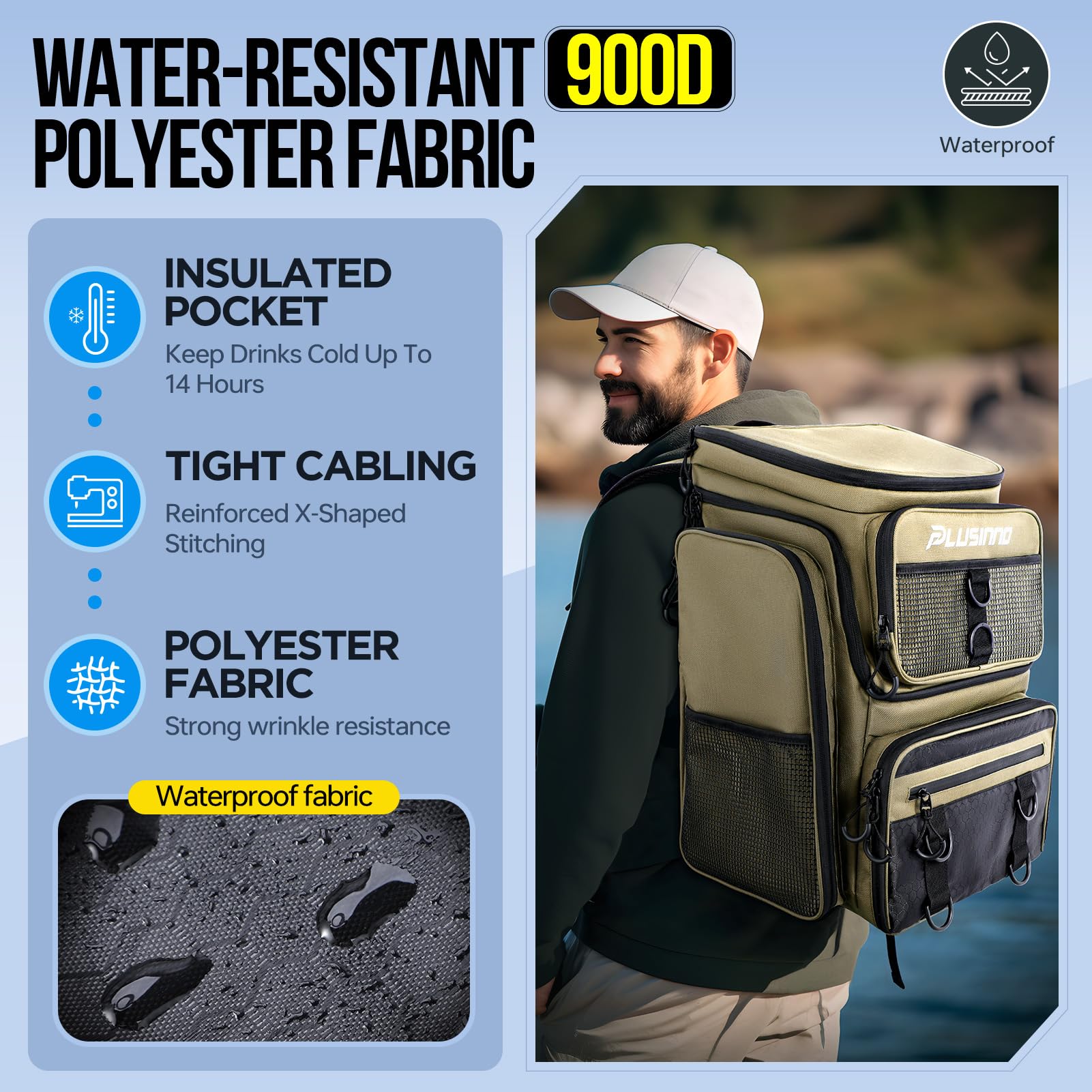 PLUSINNO outdoor-ready backpack suitable for camping, hiking, and travel