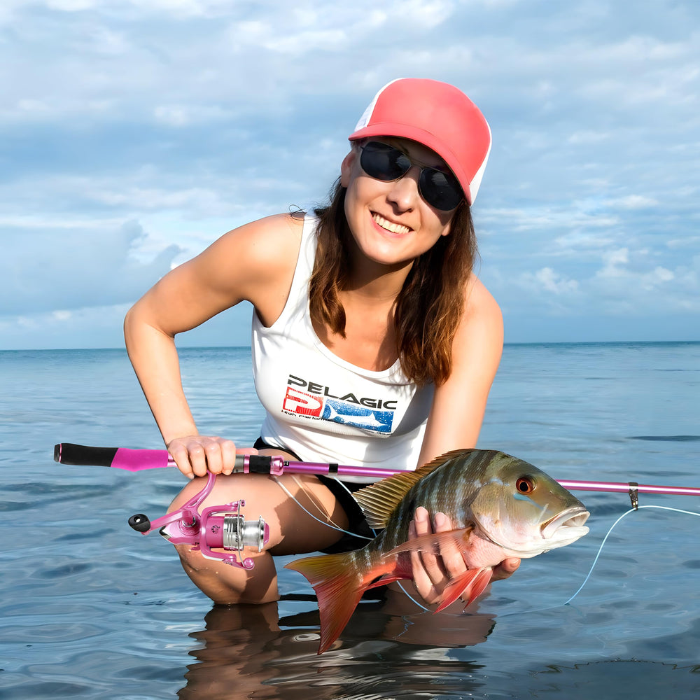 PLUSINNO pink pole with reel storage ready for easy transport