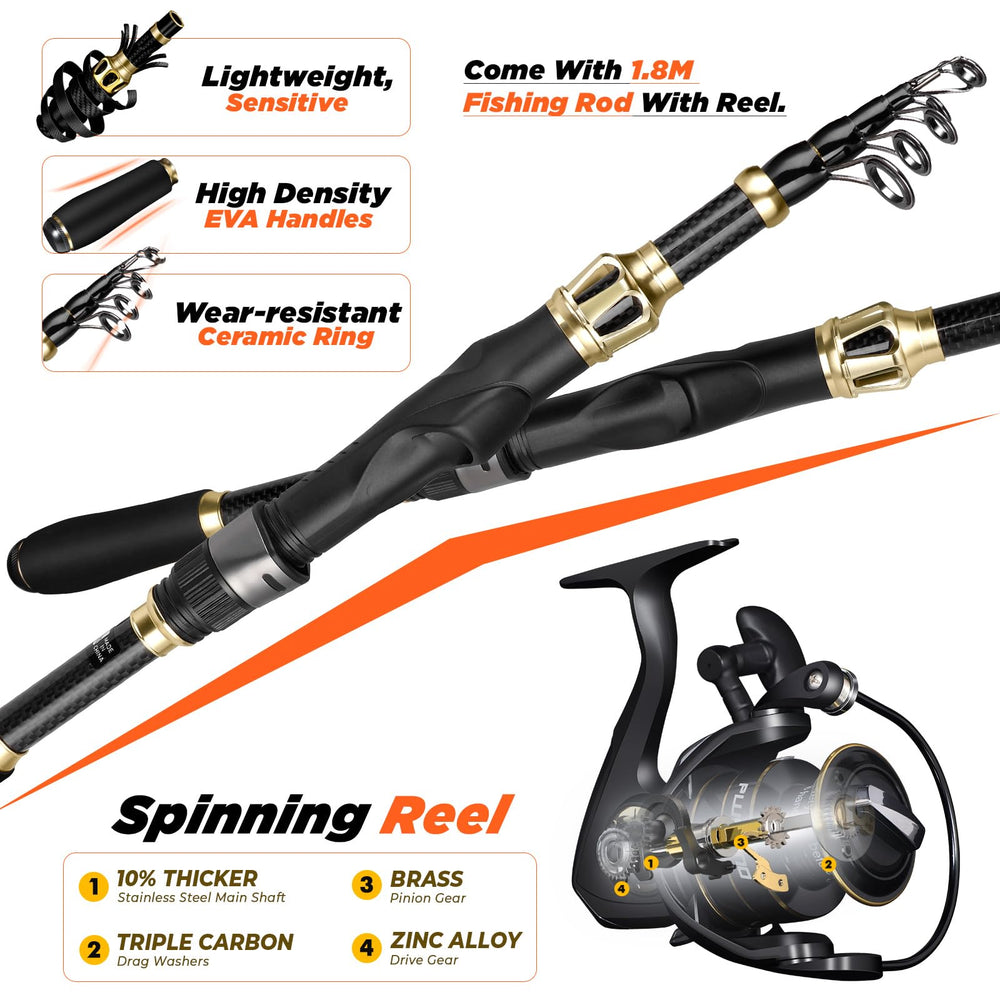 PLUSINNO carbon-fiber rod and stainless reel deliver sensitive casting and durability.