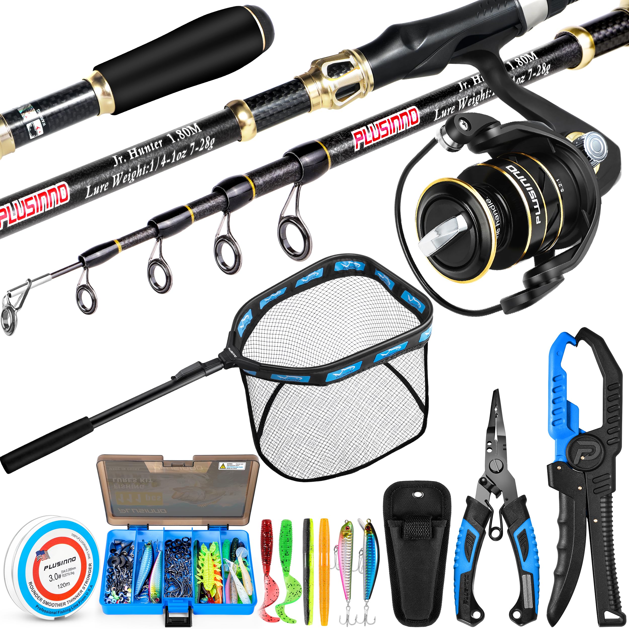 PLUSINNO rod-and-reel-combo offers a portable freshwater and saltwater setup.