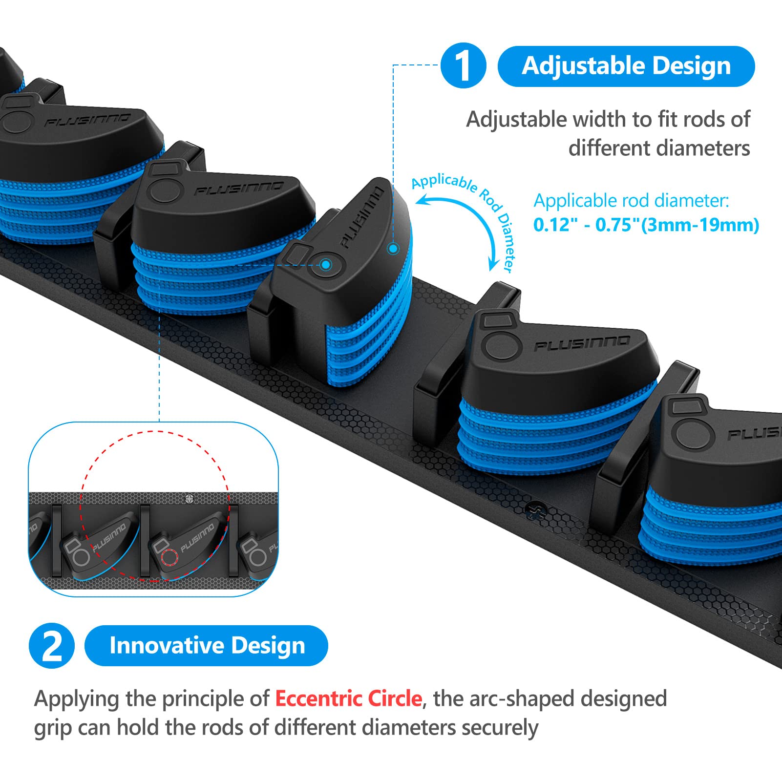 PLUSINNO soft silicone grip pads cushion rods during storage