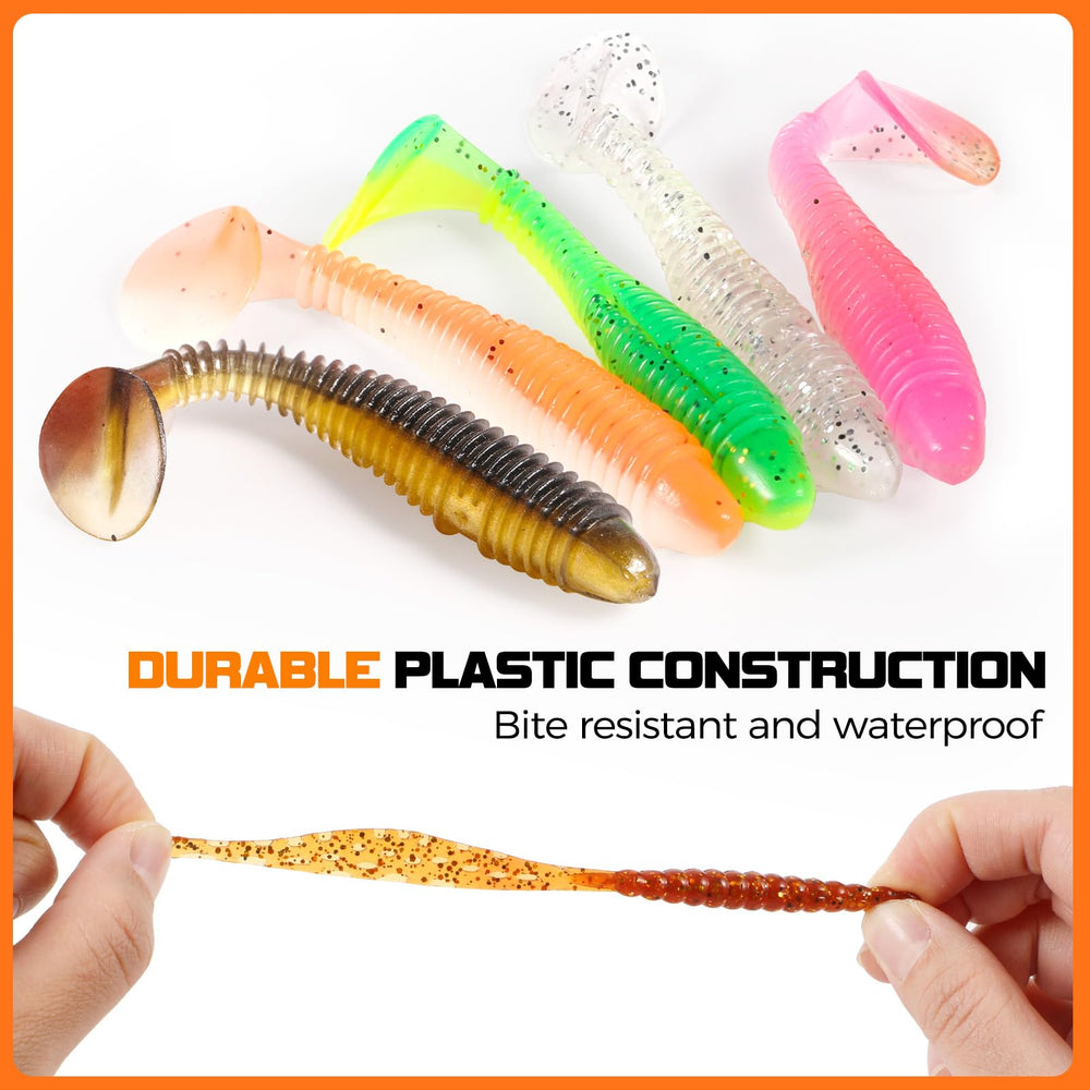 Soft worm lures included in PLUSINNO fishing kit